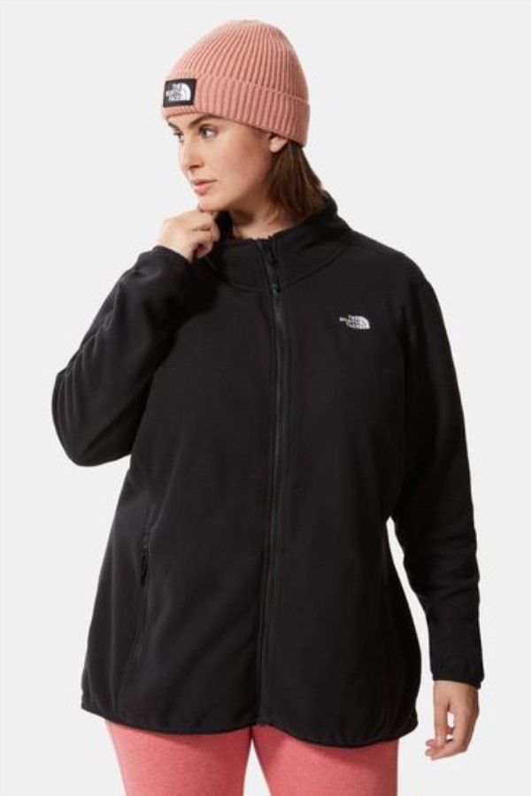 פלוס סייז קרחון שחור מלא רוכסן פליס החזית הצפונית