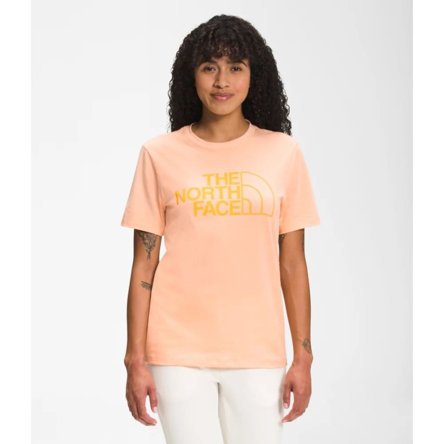 Apricot Ice The North Face נשים שרוול קצר חצי כיפה טי כותנה