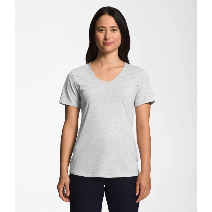 נשים אפור שטח שרוולים קצרים חולצה עם צווארון צווארון צפונה