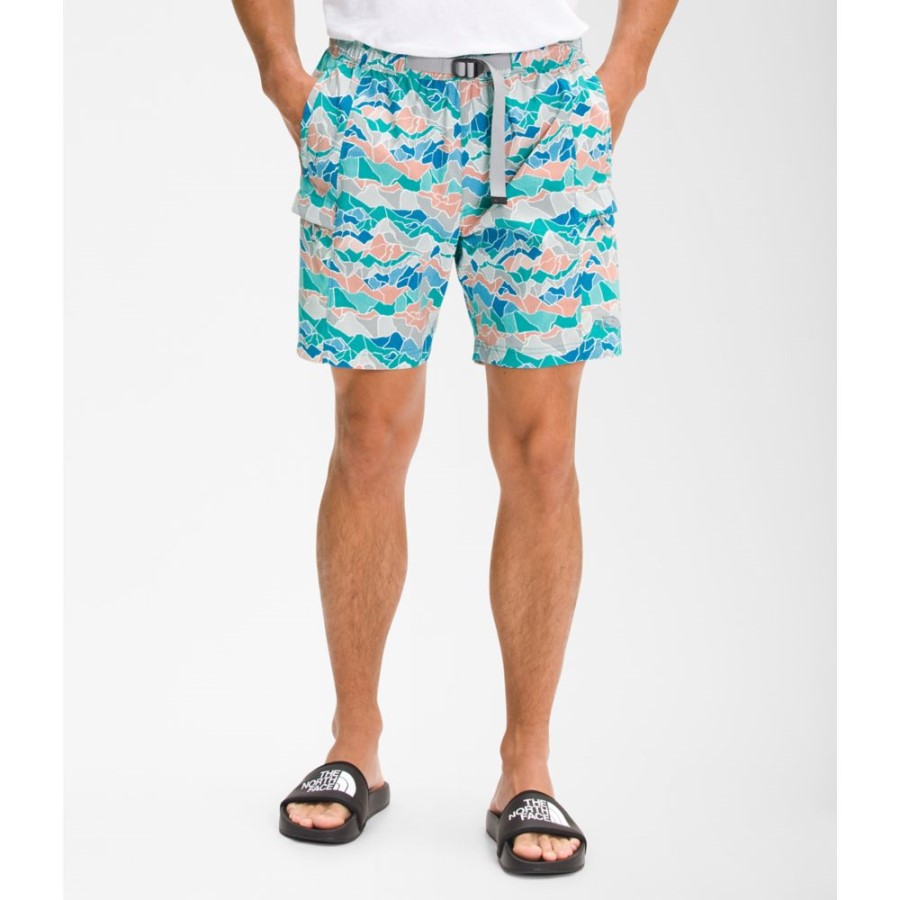 גברים מודפסים מכנסיים קצרים חגורים בכיתה אפור החזית הצפונית