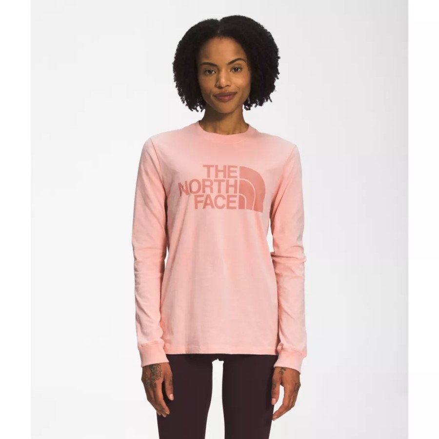 חול ורוד The North Face נשים שרוול ארוך חצי כיפה טי