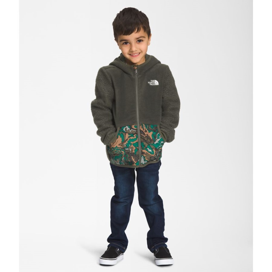 The North Face Kids Forrest צמר קפוצ'ון מלא רוכסן חדש בצבע ירוק חום