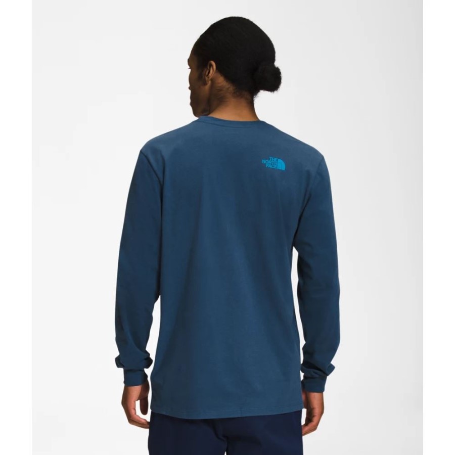 ה-North Face לגברים שרוול ארוך Geo Nse טי כחול מוצל