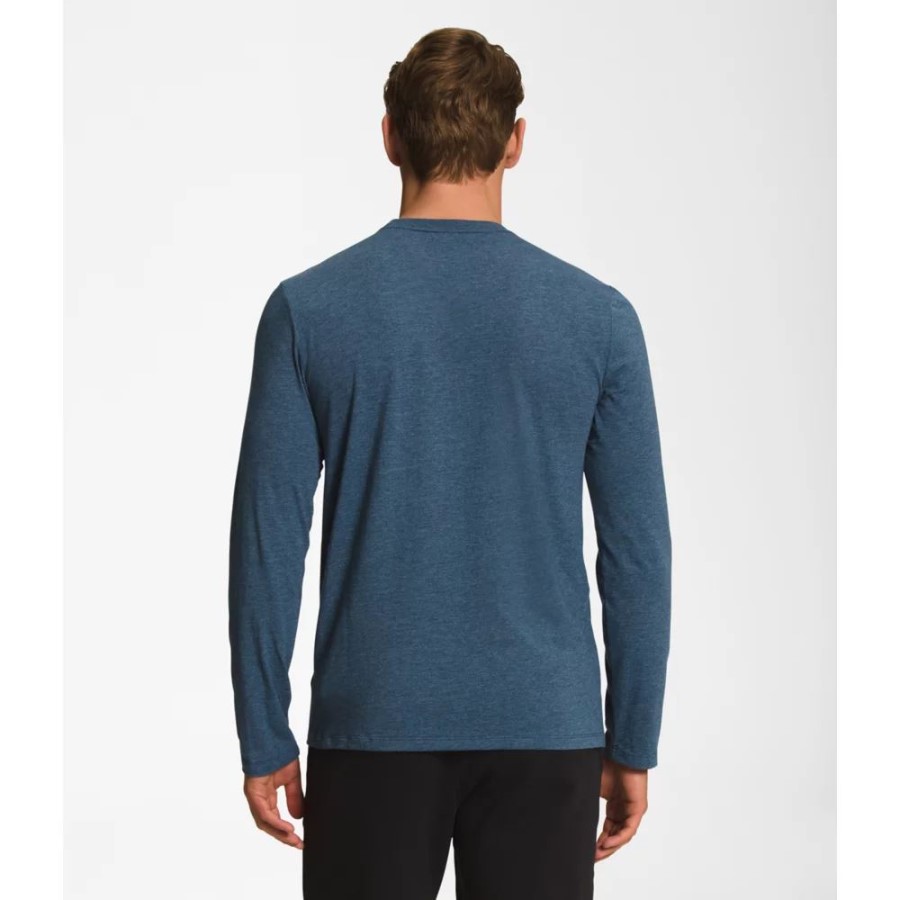 ה-North Face לגברים שרוולים ארוכים תלת בלנד לוגו סימן טי כחול מוצל