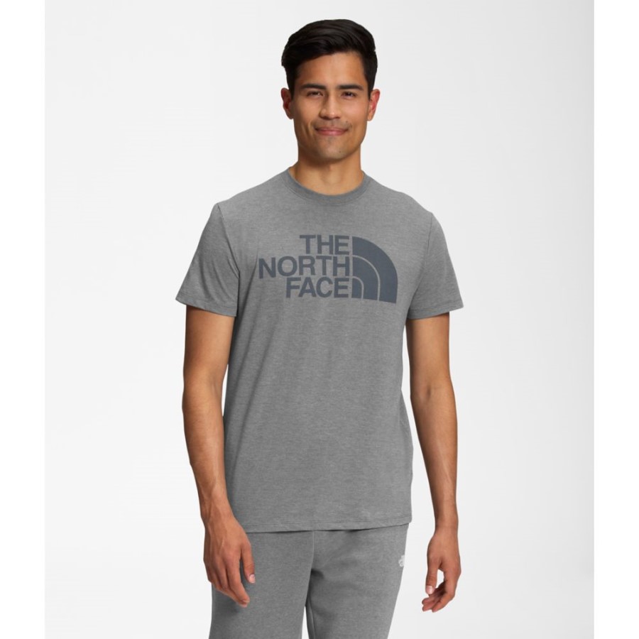 The North Face גברים שרוול קצר חצי כיפה טרי בלנד טי אפור חדש