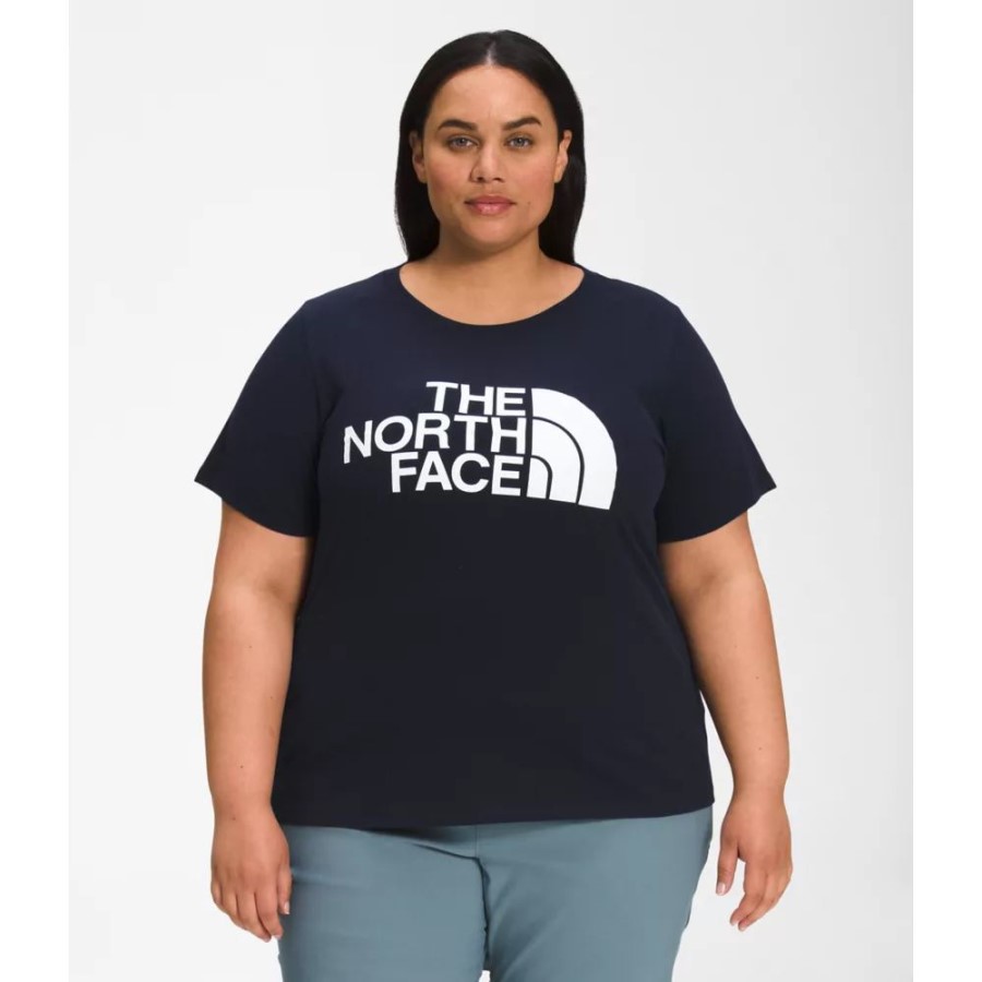 ה-North Face נשים שחורות לבנות בתוספת חולצת כותנה עם שרוול קצר חצי כיפה