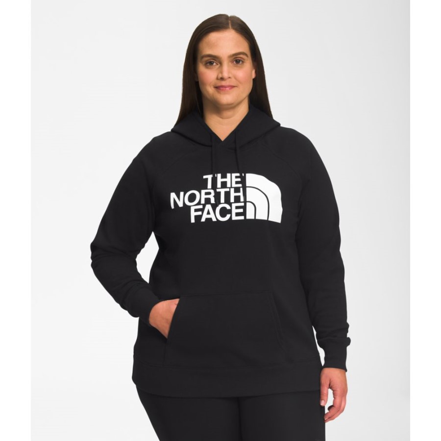 The North Face נשים פלוס סוודר קפוצ\'ון חצי כיפה שחור לבן