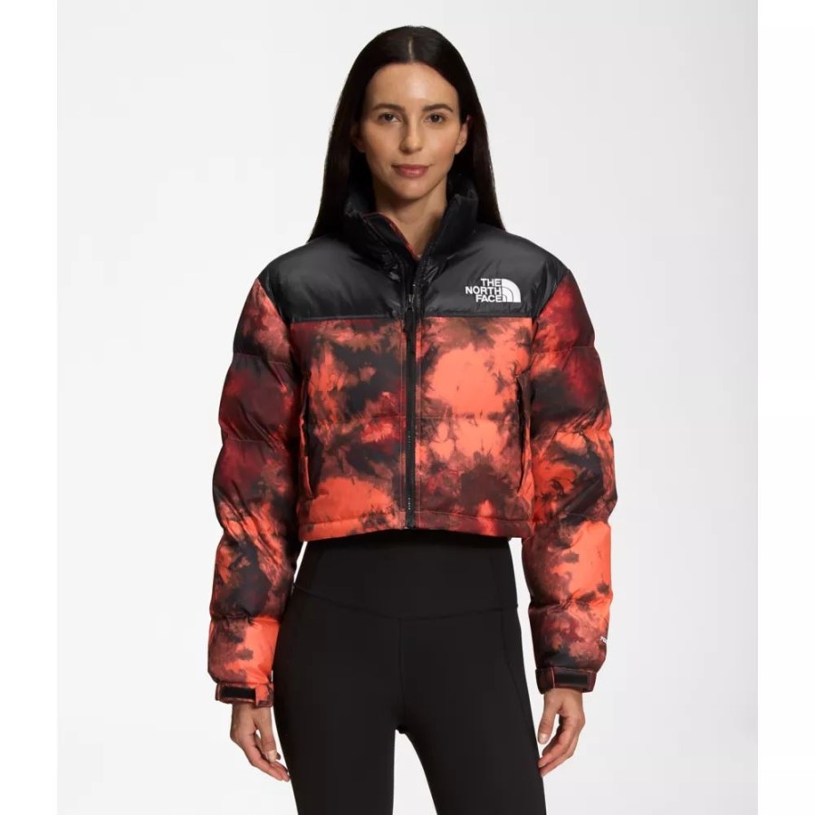 נשים מודפס Nuptse ז'קט קצר קורל זריחה את הפנים הצפוני