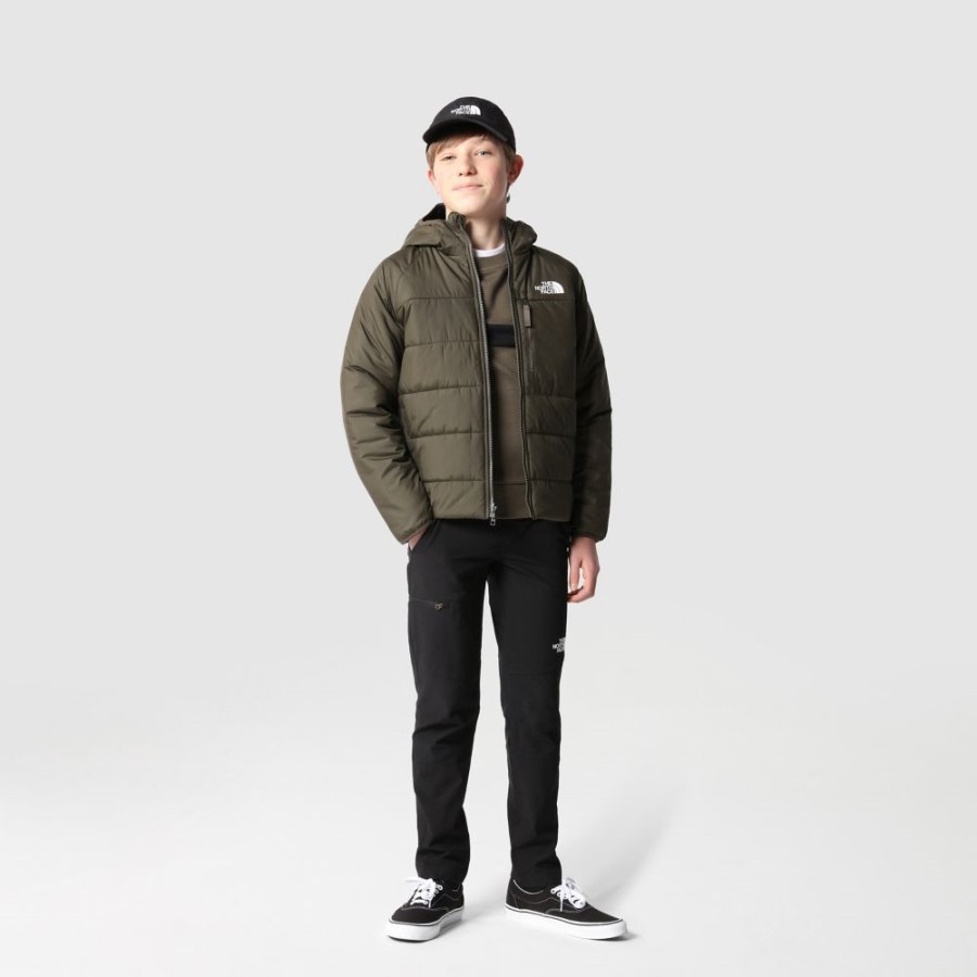 ה-North Face Boys מעיל פריטו הפיך חדש בצבע חום ירוק