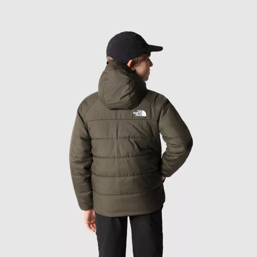 ה-North Face Boys מעיל פריטו הפיך חדש בצבע חום ירוק