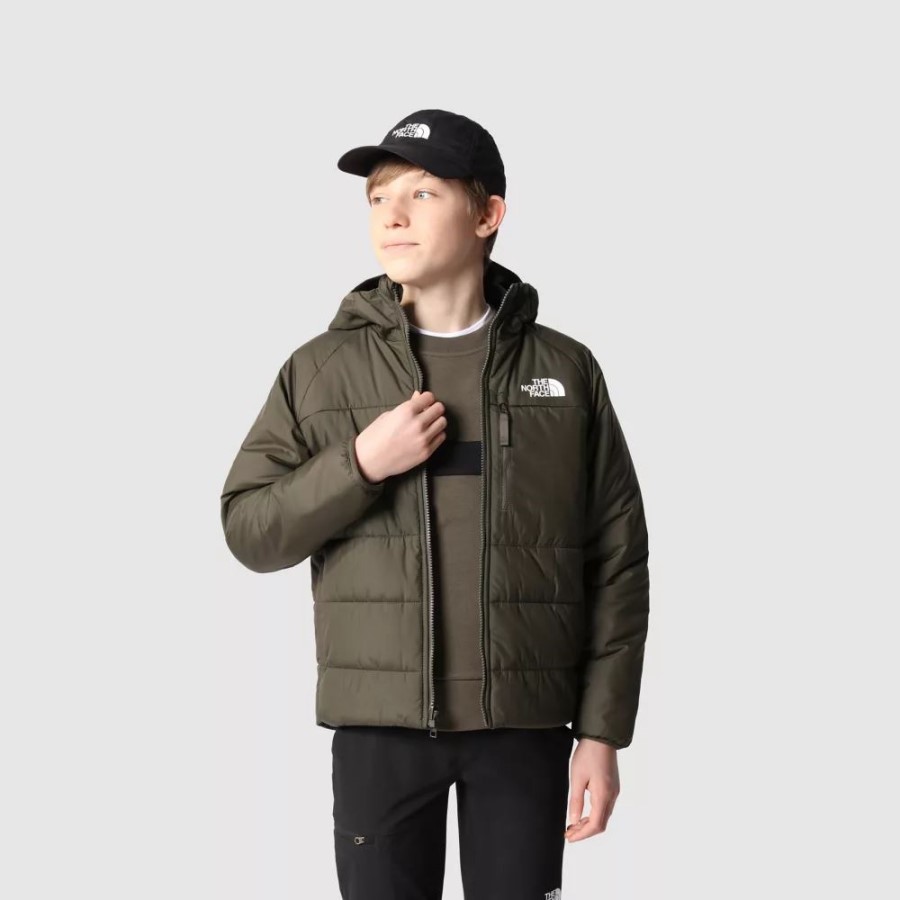 ה-North Face Boys מעיל פריטו הפיך חדש בצבע חום ירוק