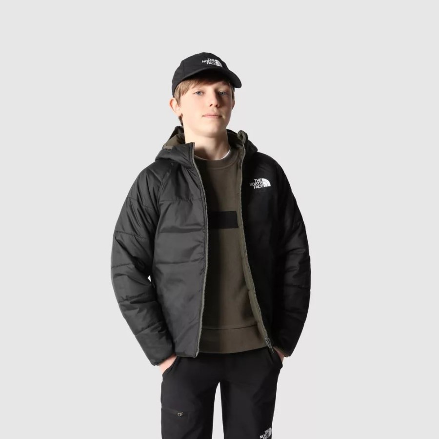 ה-North Face Boys מעיל פריטו הפיך חדש בצבע חום ירוק