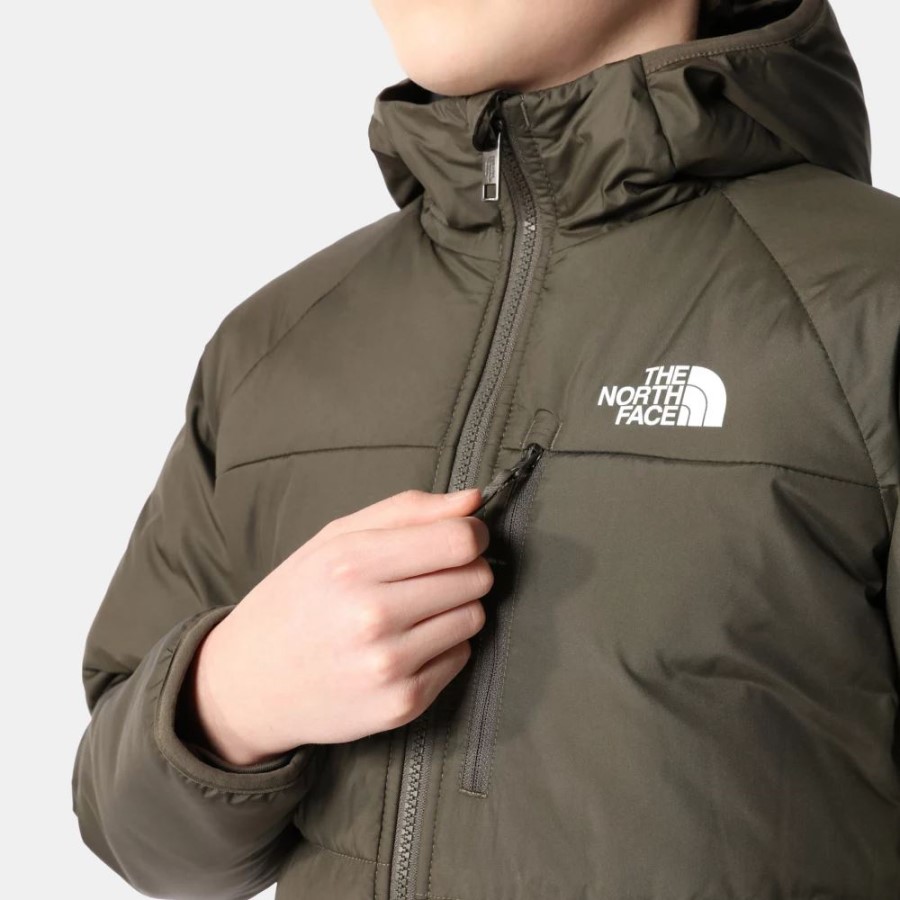 ה-North Face Boys מעיל פריטו הפיך חדש בצבע חום ירוק