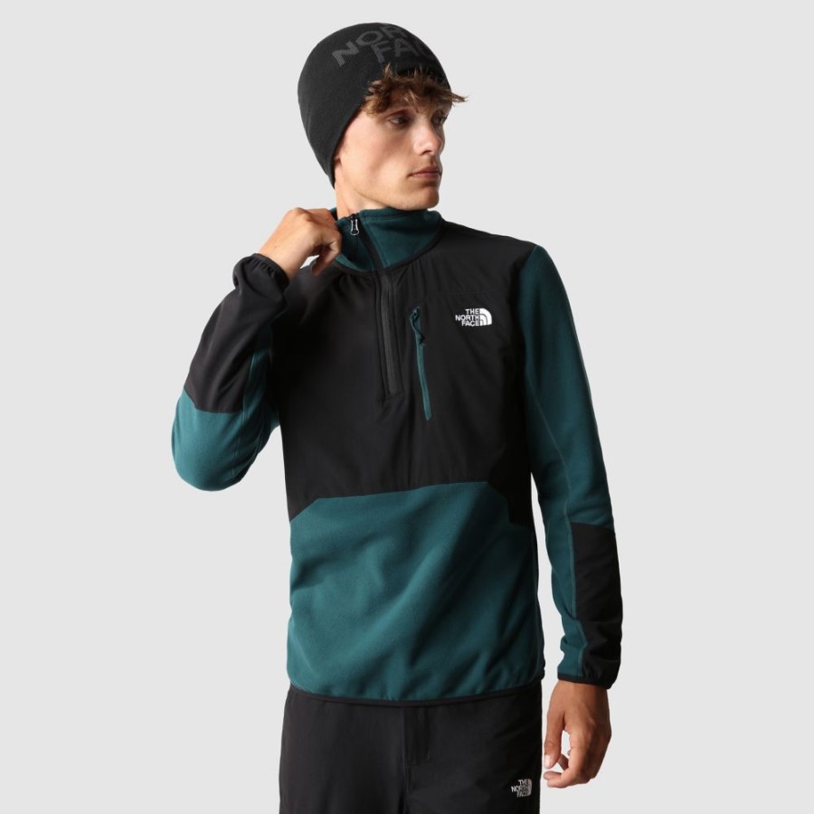The North Face Men Glacier Pro 1/4 פליס ירוק עם רוכסן