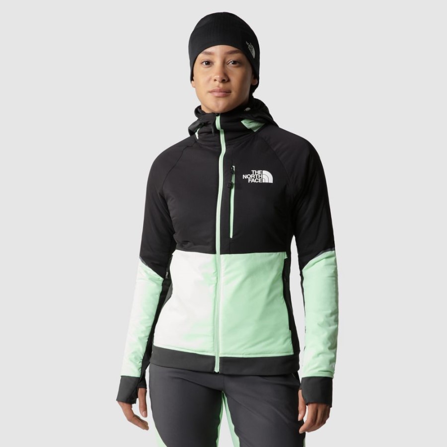 ה-North Face פטינה ירוקה נשים שחר להפוך ז'קט עם ברדס היברידי וטריקס