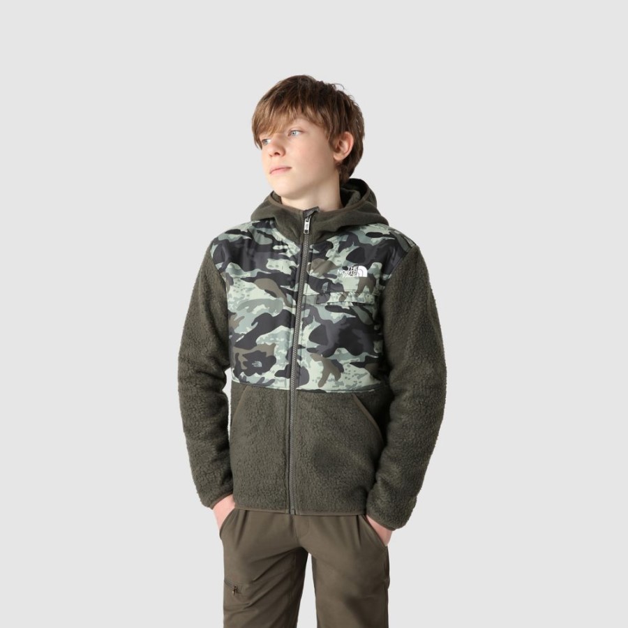 ה-North Face Boys Forrest בצבע ירוק חום ג'קט קפוצ'ון פליסה