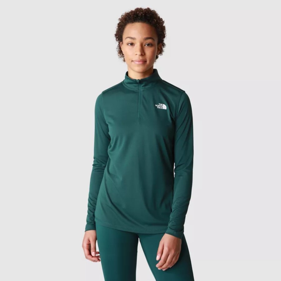 The North Face נשים Flex 1/4 רוכסן שרוולים ארוכים עליון ירוק