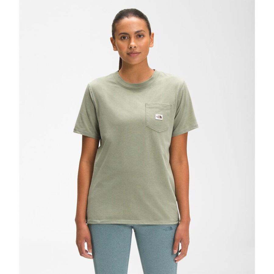 Tea Green The North Face נשים שרוולים קצרים תיקון כיס טי