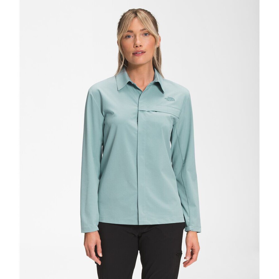 נשים תחילה שובל למעלה חולצה עם שרוולים ארוכים הפנים הצפוניות כחול כסוף